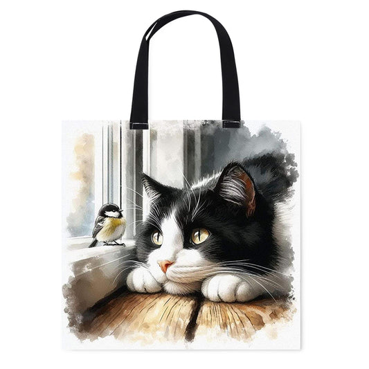 Cat Bird by the Window Canvas Tote Bag Embroidery Kit 11CT 40x40cm for Adults