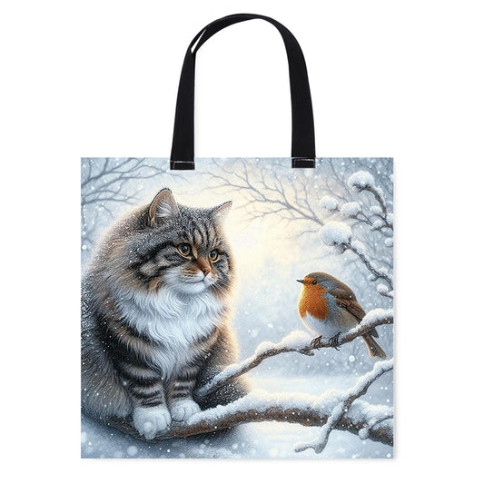 Winter Cats Birds Canvas Tote Bag Embroidery Kit 11CT Print 40x40cm for Adults
