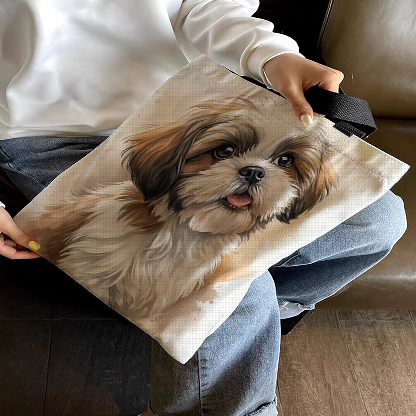 Shih Tzu Canvas Tote Bag Embroidery Kit 11CT Print 40x40cm for Beginners Adults