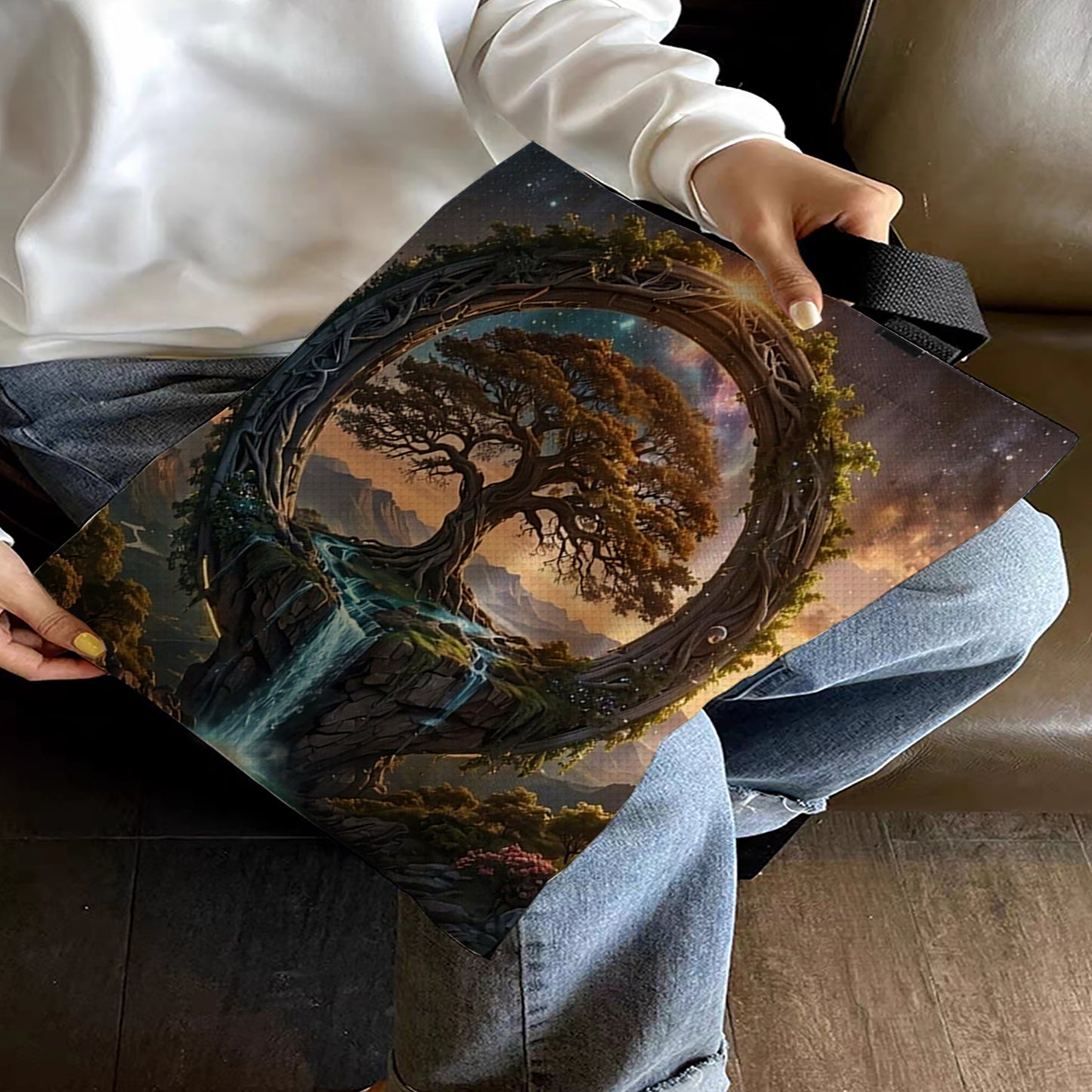 Tree of Life Canvas Tote Bag Embroidery Kit 11CT Print 40*40cm for Beginner