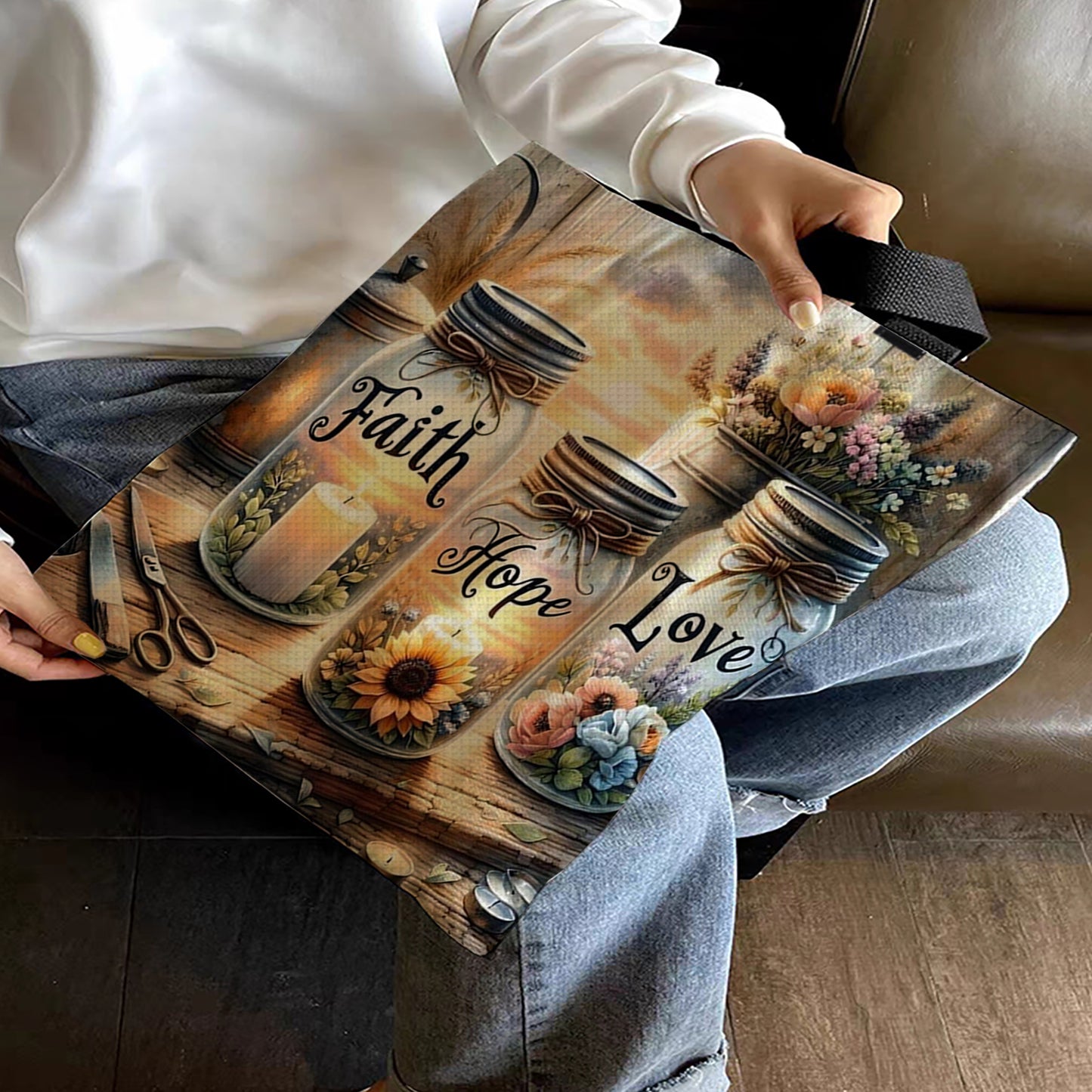 Jar Canvas Tote Bag Embroidery Kit 11CT Print 40*40cm for Beginner Adults Gift