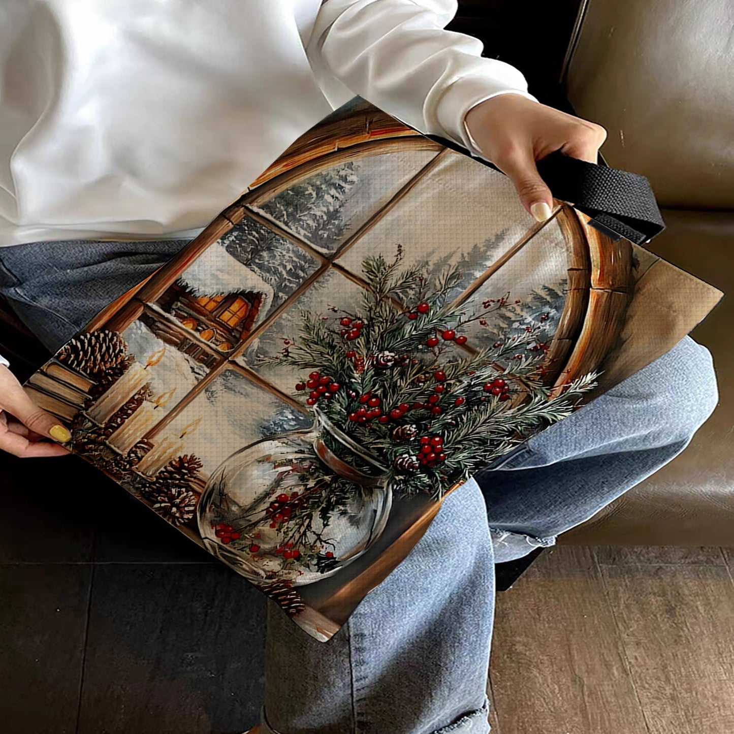 View Outside the Window Canvas Tote Bag Embroidery Kits 11CT Print 40x40cm