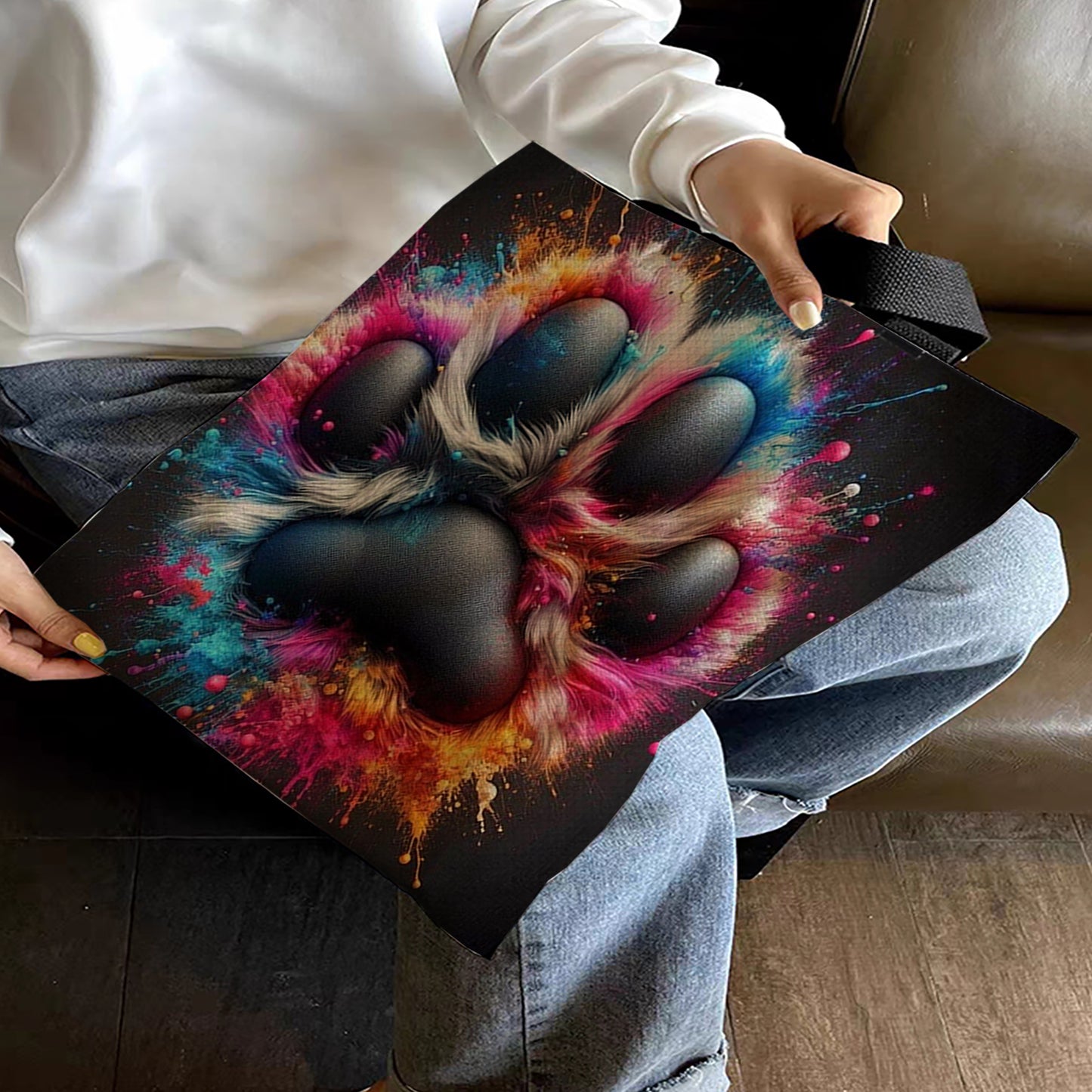 Colorful Cat Paws Canvas Tote Bag Embroidery Kit 11CT Print 40*40cm for Beginner