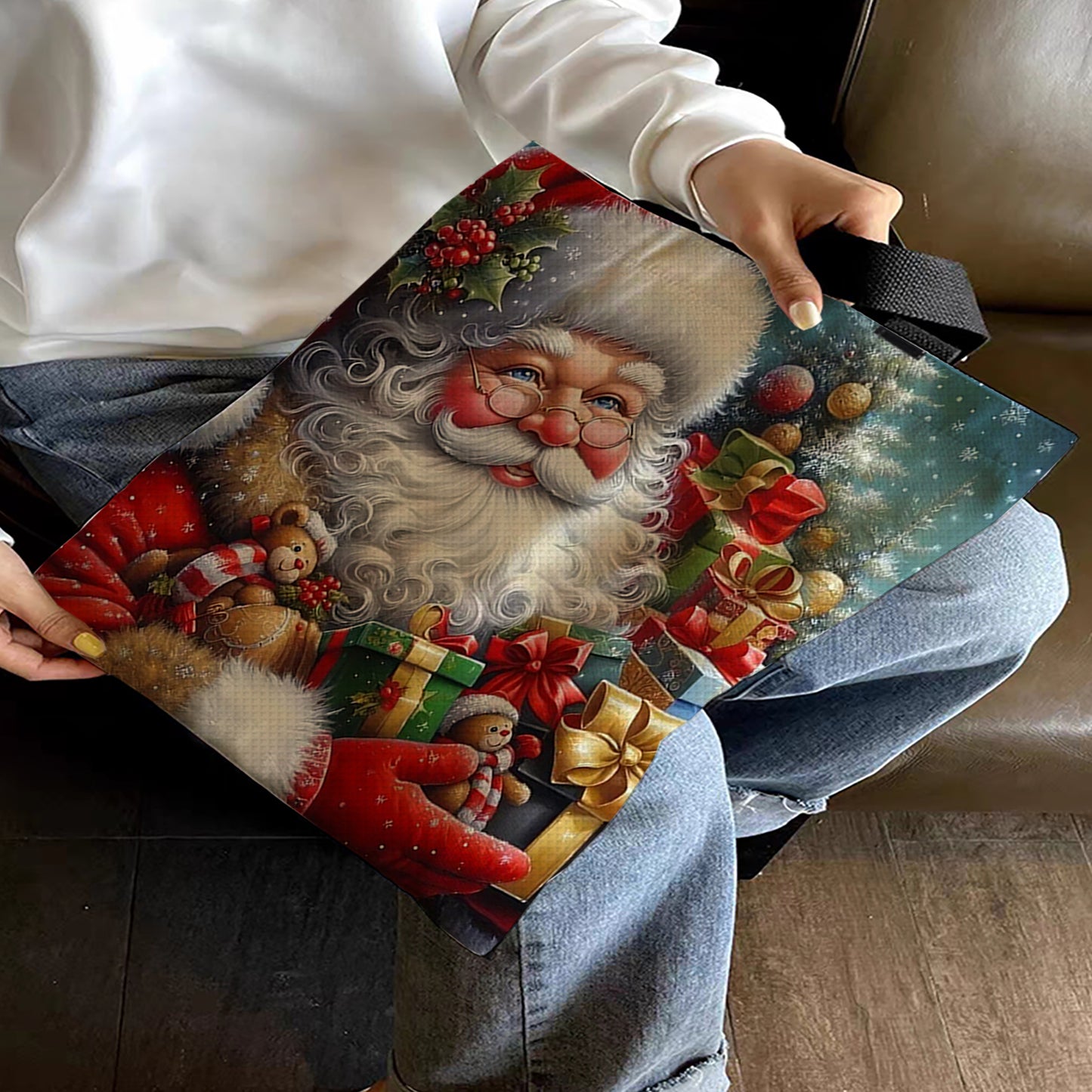 Santa Claus Canvas Tote Bag Cross Stitch Set for Beginners Adults 11CT 40x40cm
