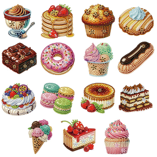 15pcs Dessert 2D Acrylic DIY Diamond Art Fridge Magnet Kit for Home Car Decor