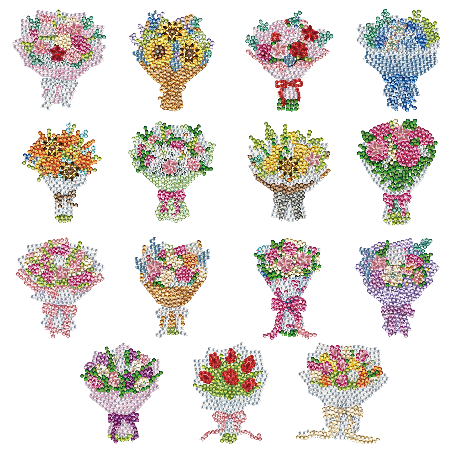 15pcs Bouquet 2D Acrylic DIY Diamond Art Fridge Magnet Kit for Home Car Decor