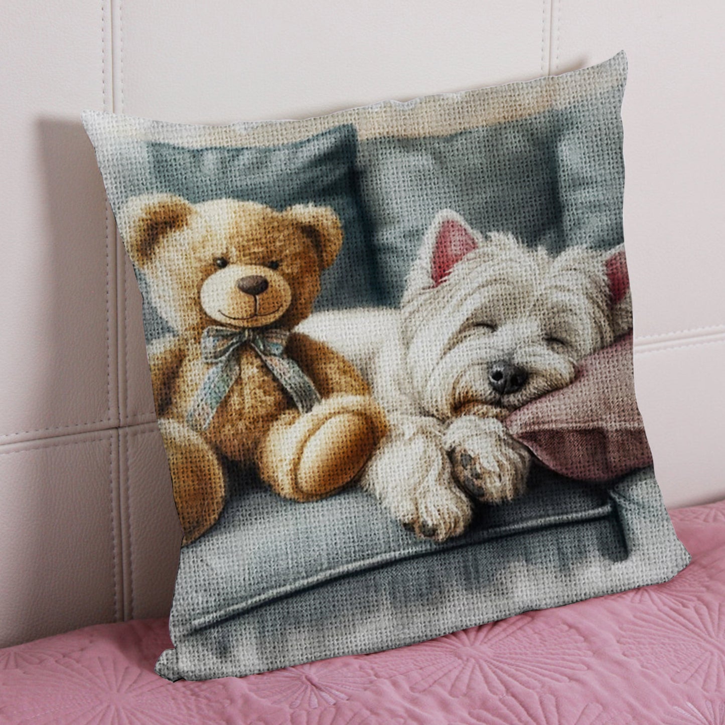 Dog 11CT DIY Stamped Cross Stitch Pillow Kit 45x45cm for Adults Home Decor (E)