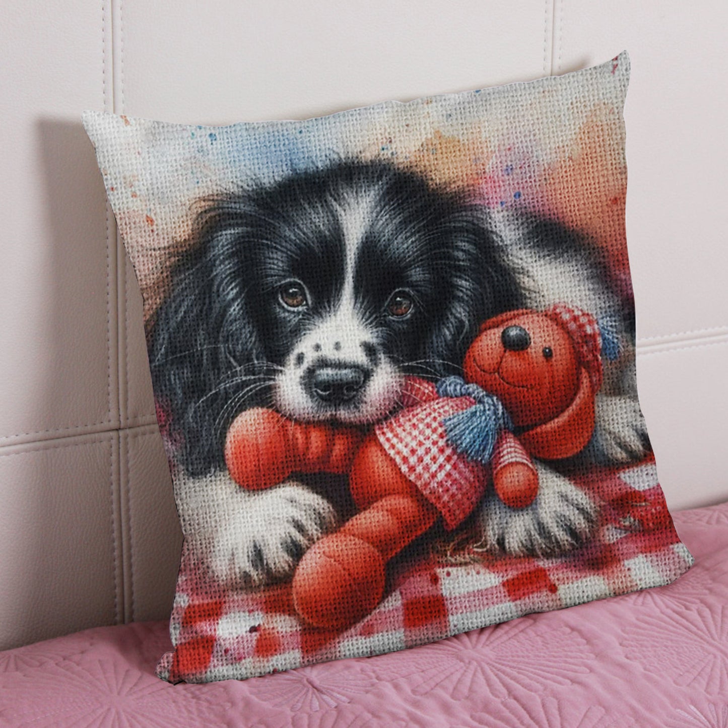 Dog 11CT DIY Stamped Cross Stitch Pillow Kit 45x45cm for Adults Home Decor (F)