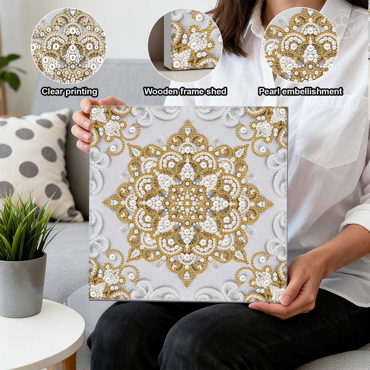 Mandala - DIY Pearl Gem Art Diamond Painting Kits With Framefor Home Decor -25x25cm