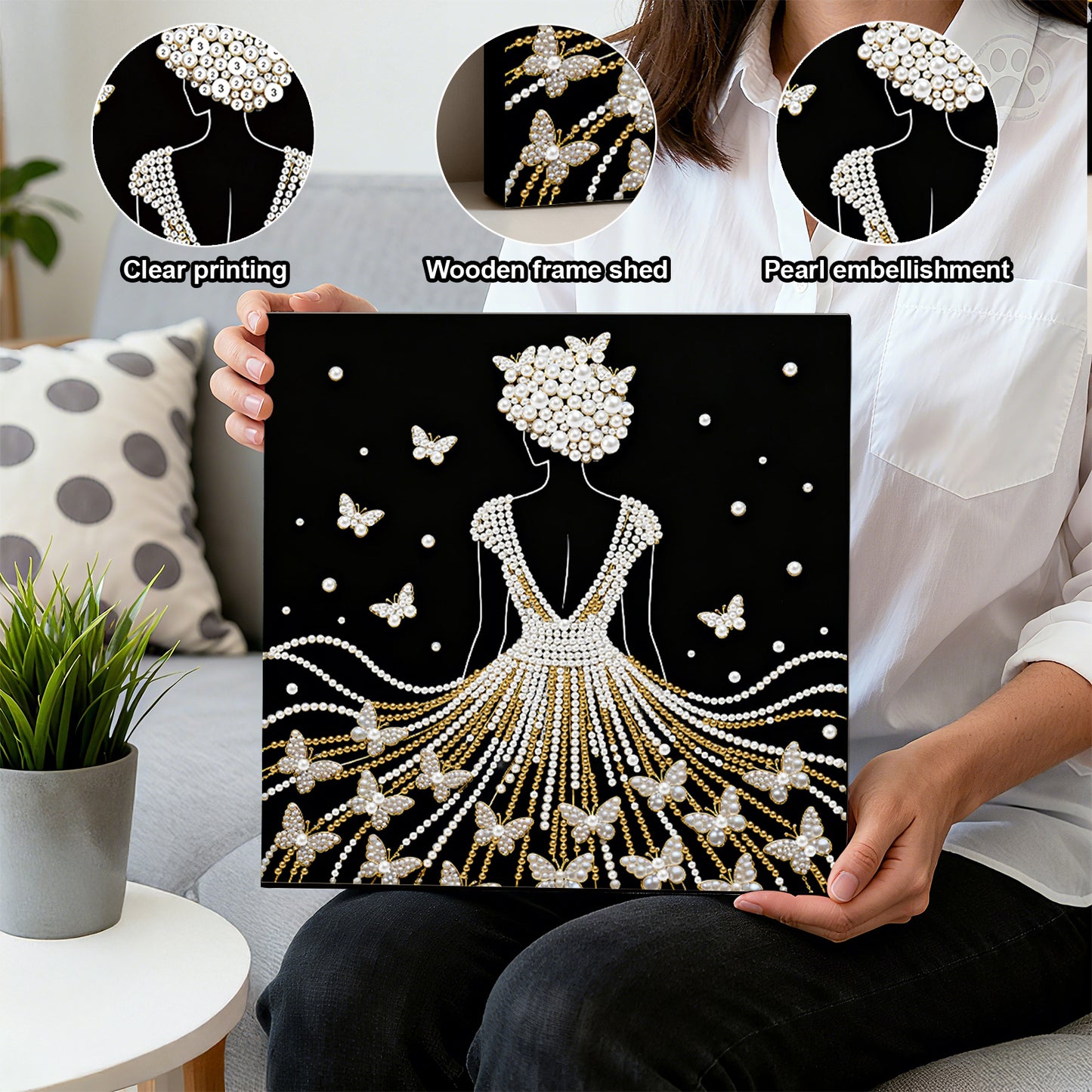 Elegant Girl - DIY Pearl Gem Art Diamond Painting Kits With Framefor Home Decor -25x25cm