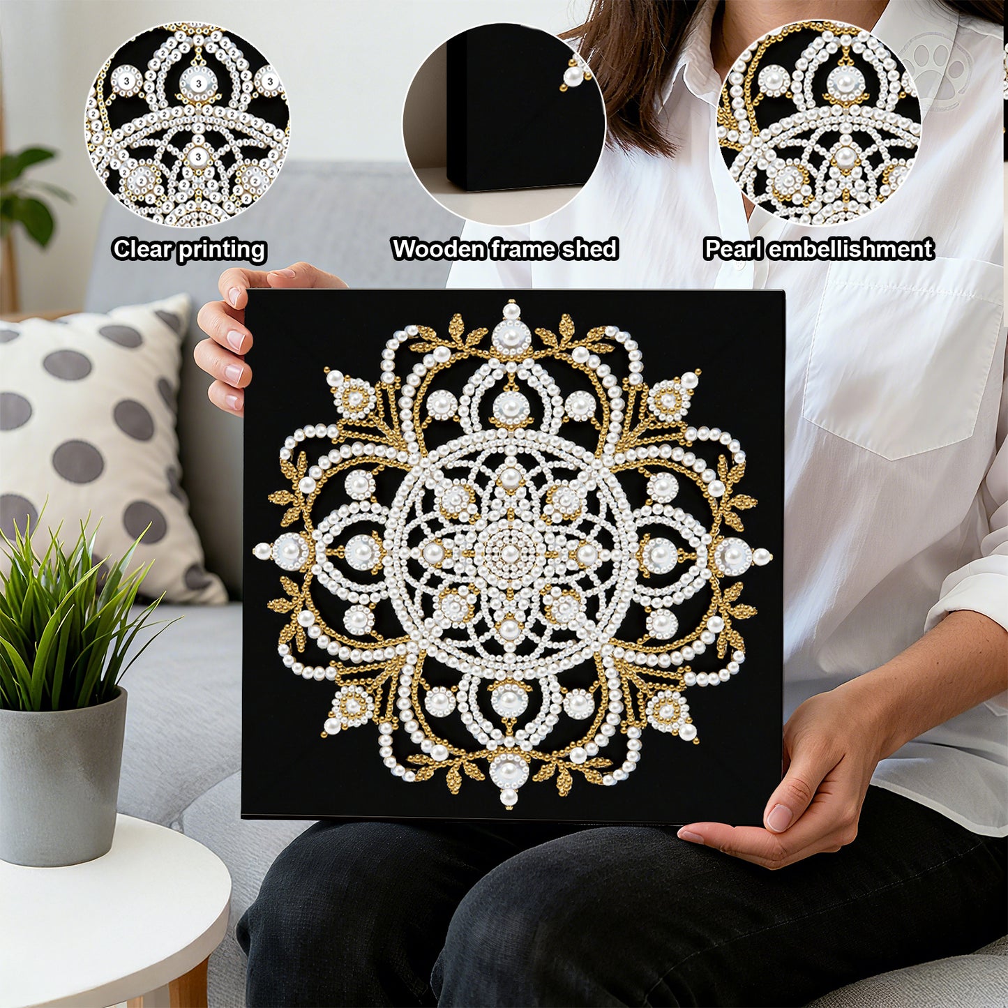 Mandala - DIY Pearl Gem Art Diamond Painting Kits With Framefor Home Decor -25x25cm