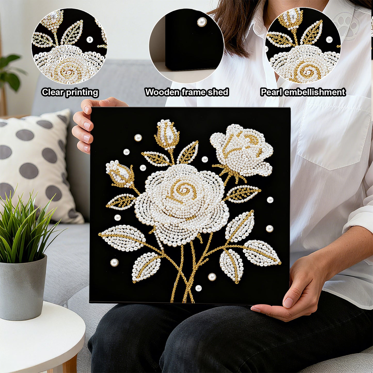 Rose - DIY Pearl Gem Art Diamond Painting Kits With Framefor Home Decor -25x25cm