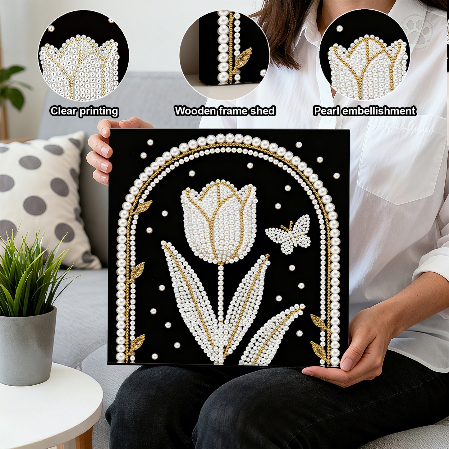 Tulips - DIY Pearl Gem Art Diamond Painting Kits With Framefor Home Decor -25x25cm