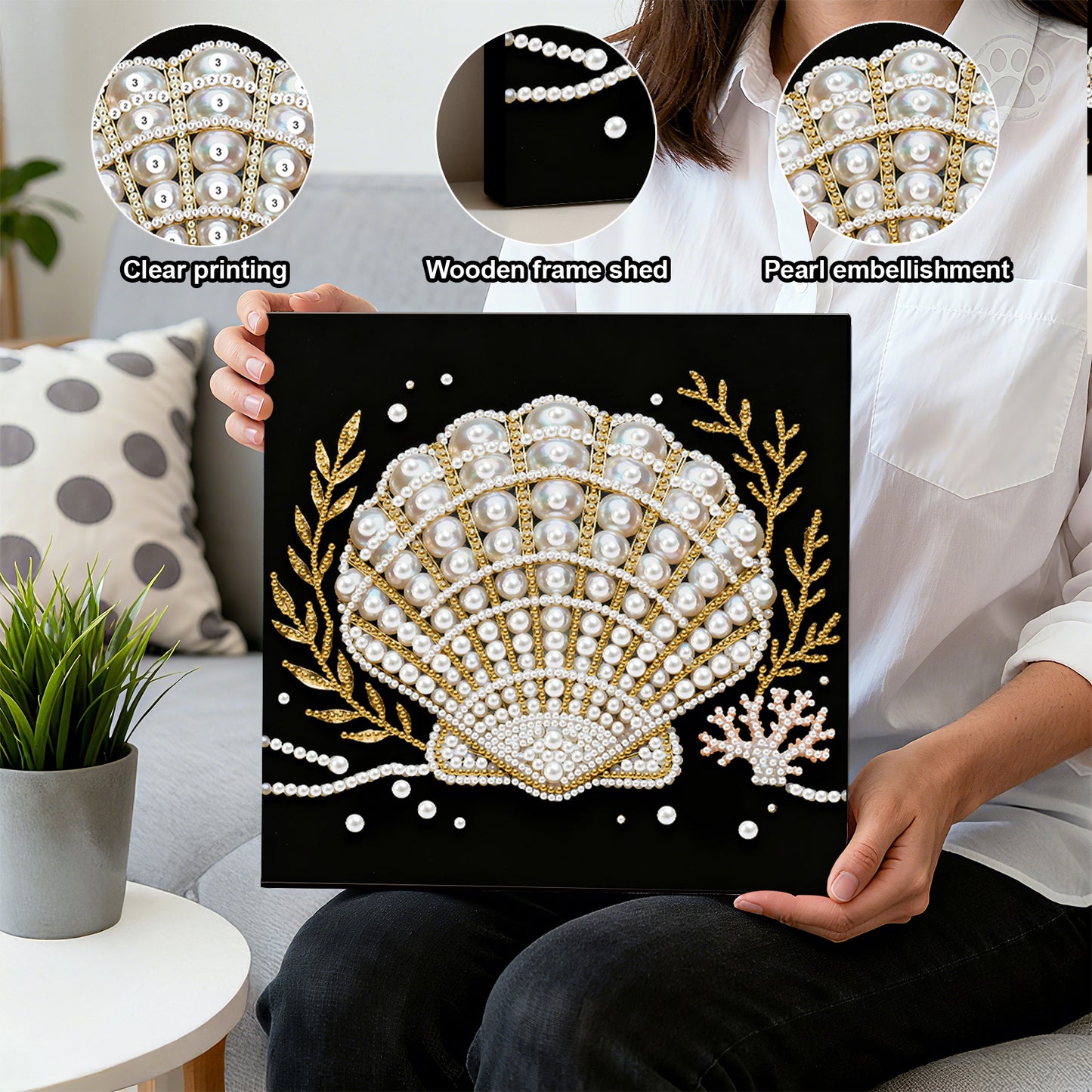 Shells - DIY Pearl Gem Art Diamond Painting Kits With Framefor Home Decor -25x25cm