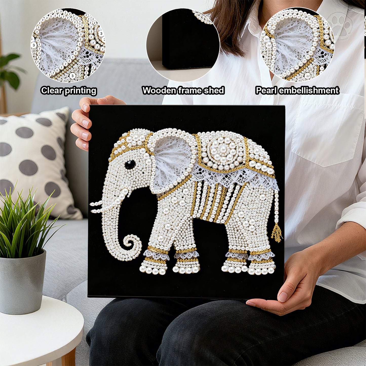 Elephants - DIY Pearl Gem Art Diamond Painting Kits With Framefor Home Decor -25x25cm