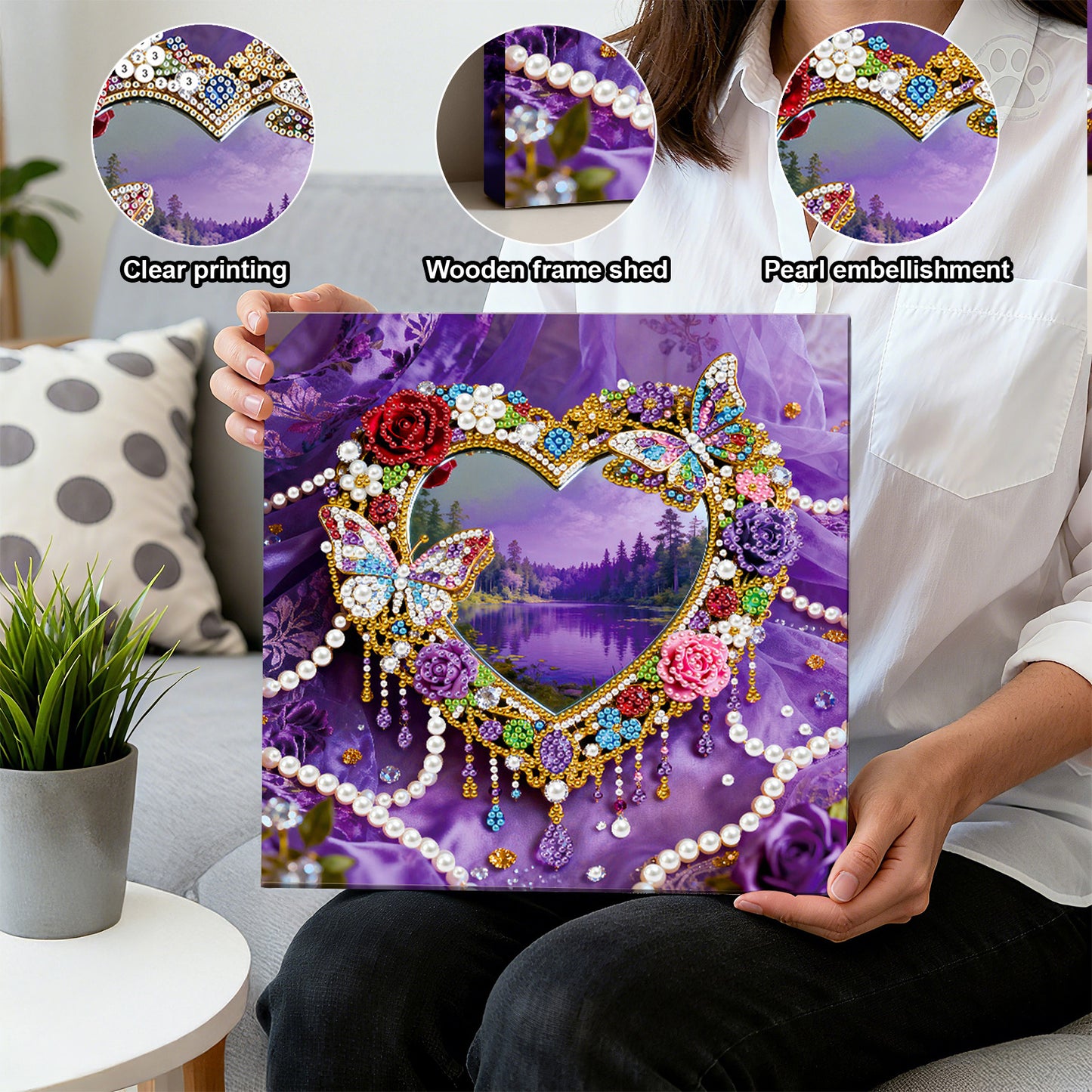Hearts - DIY Pearl Gem Art Diamond Painting Kits With Framefor Home Decor -25x25cm