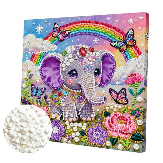 Butterfly Rainbow Elephant - DIY Pearl Gem Art Diamond Painting Kits With Framefor Home Decor -25x25cm