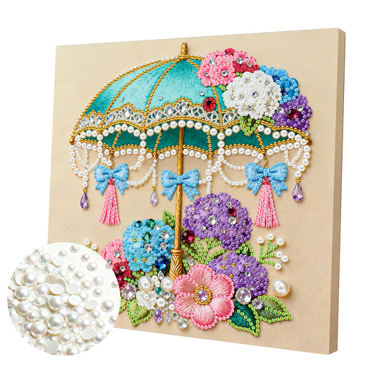 Flower Umbrella - DIY Pearl Gem Art Diamond Painting Kits With Framefor Home Decor -25x25cm