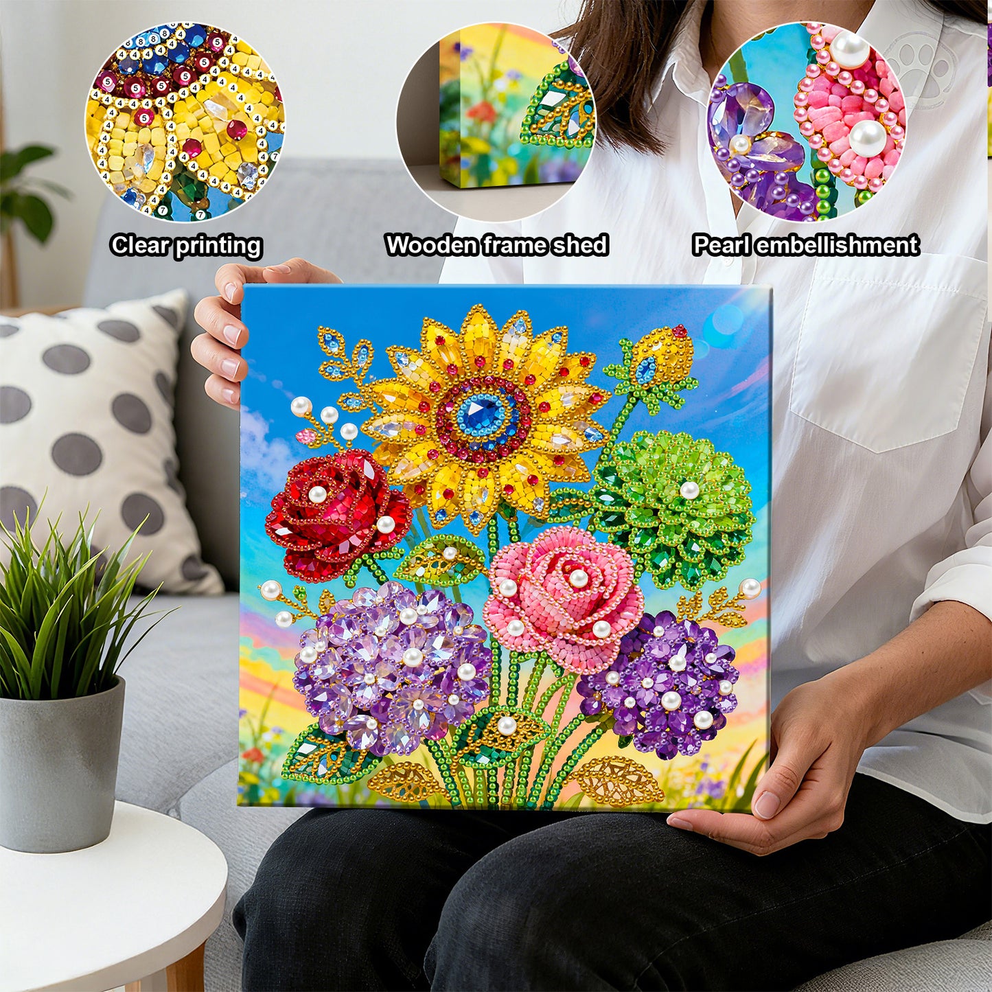 Sunflower - DIY Pearl Gem Art Diamond Painting Kits With Framefor Home Decor -25x25cm