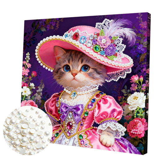 Kitty - DIY Pearl Gem Art Diamond Painting Kits With Framefor Home Decor -25x25cm