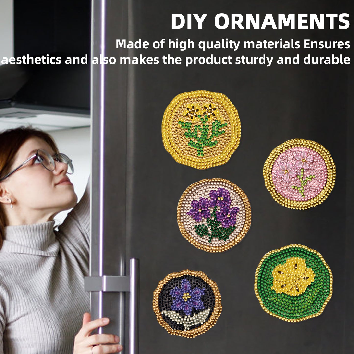 15pcs Flower 2D Acrylic DIY Diamond Art Fridge Magnet Kit for Home Car Decor