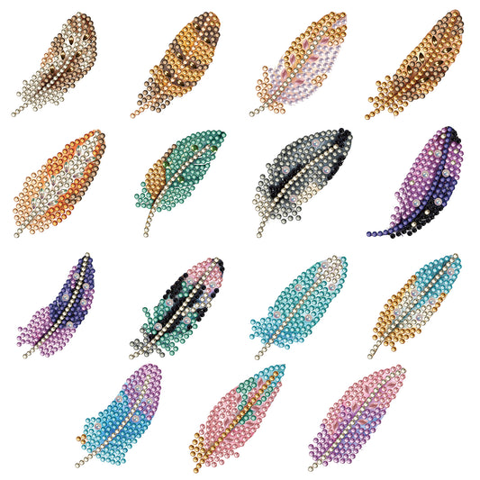 15pcs Feather 2D Acrylic DIY Diamond Art Fridge Magnet Kit for Home Cars Decor
