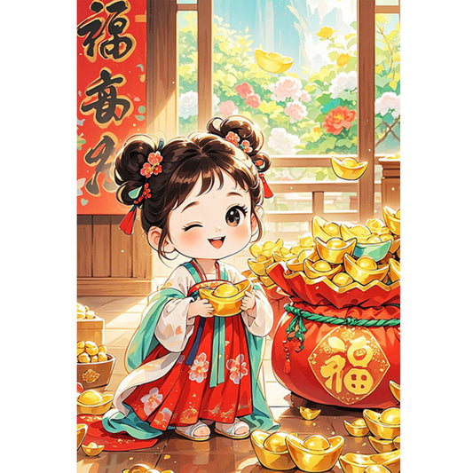 Lucky Bag Girl - 11CT Stamped Cross Stitch 50*70CM(Mona Lisa Brand)