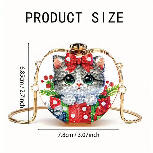 Xmas Cat DIY Acrylic Love Art Diamond Painting Coin Purse with Chain for Women