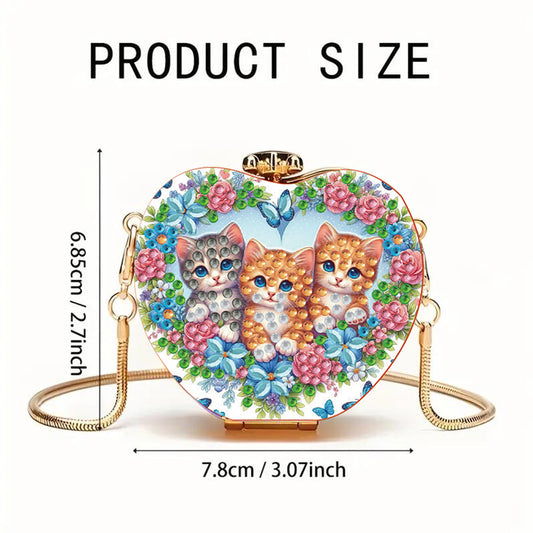 Three Cats DIY Acrylic Love Art Diamond Painting Coin Purse with Chain for Women