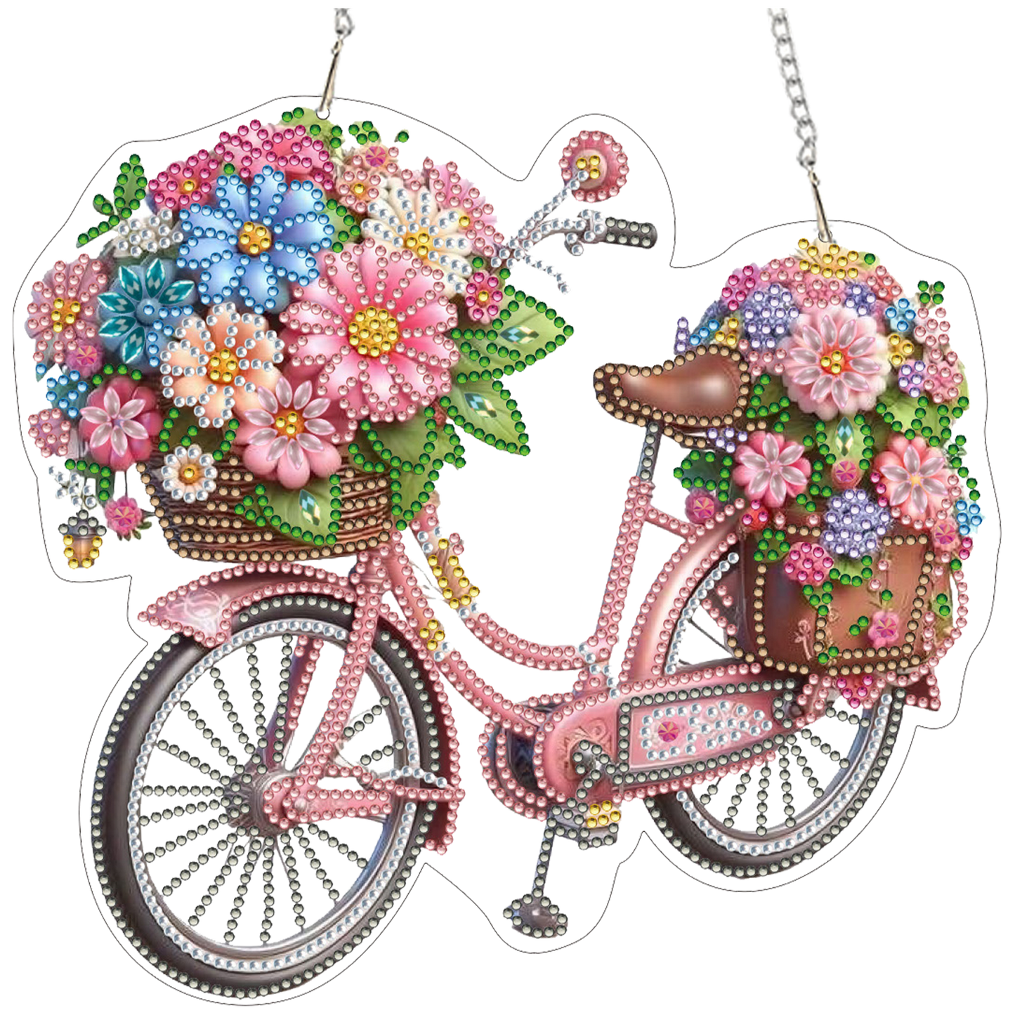 Flower Bicycle 2D Flat DIY Diamond Painting Kits Window Hanging for Home Decor