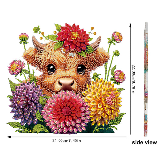 Acrylic 2D Flat cow and Flower DIY Table Top Diamond Painting Ornament Kits