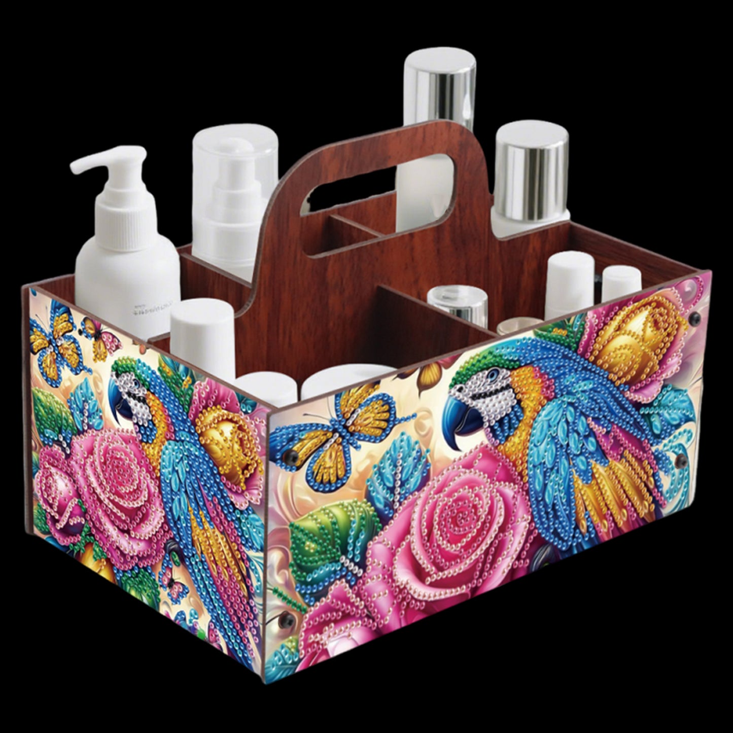 Parrot DIY Wooden Diamond Art Painting Storage Box with Handheld for Home Decor