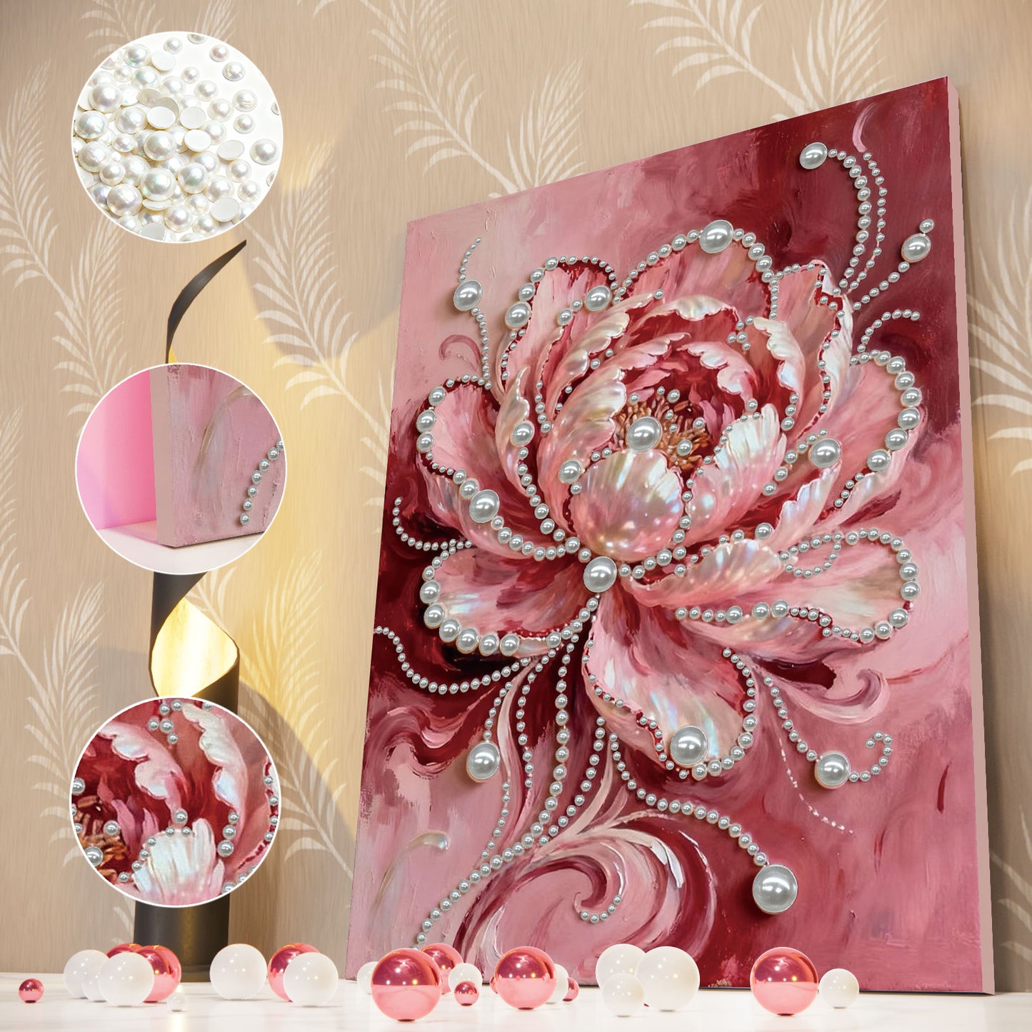 Pink Flower - DIY Pearl Gem Art Diamond Painting Kits With Framefor Home Decor -30x40cm