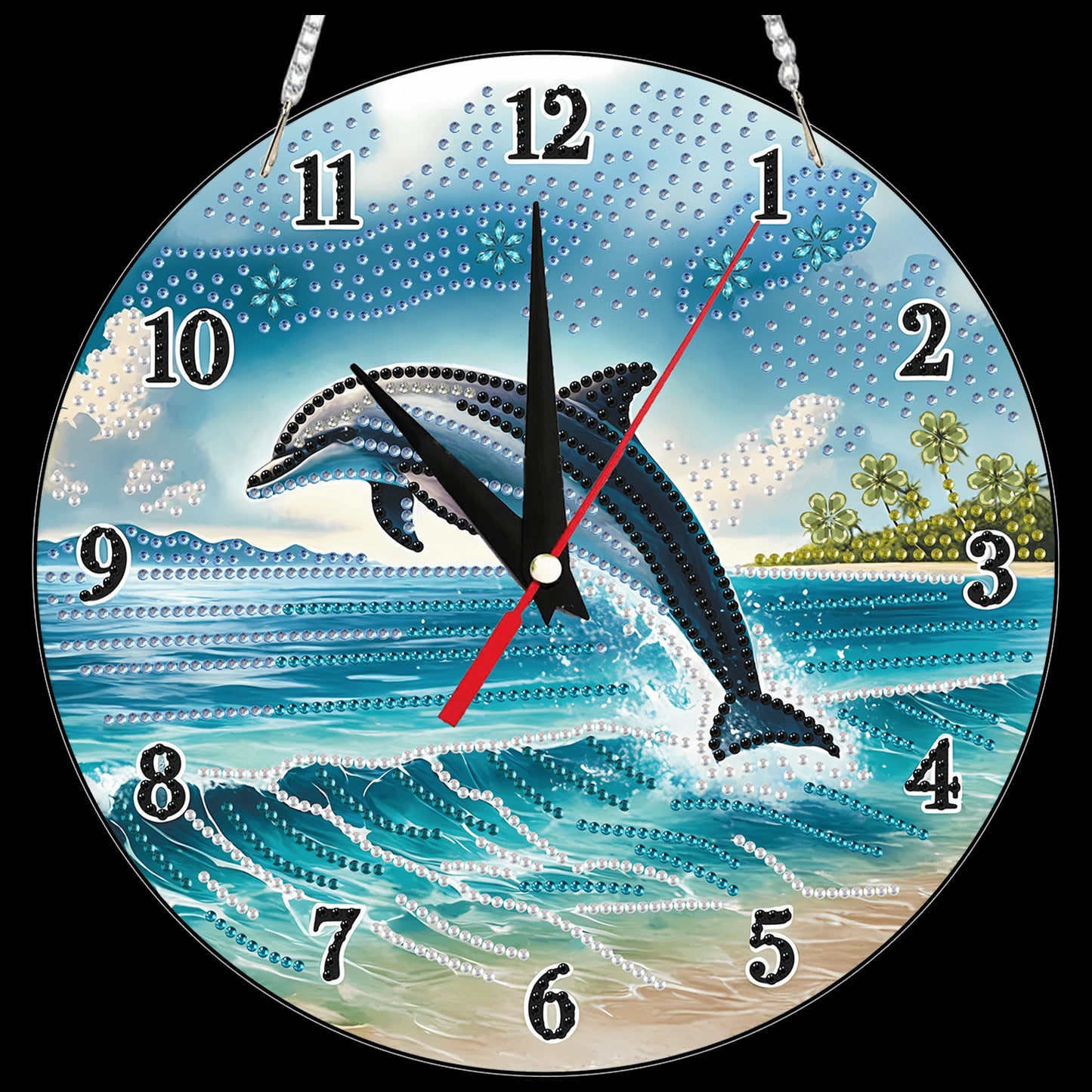 2D Flat DIY Dolphin Acrylic Diamond Painting Clock Pendant for Home Decoration