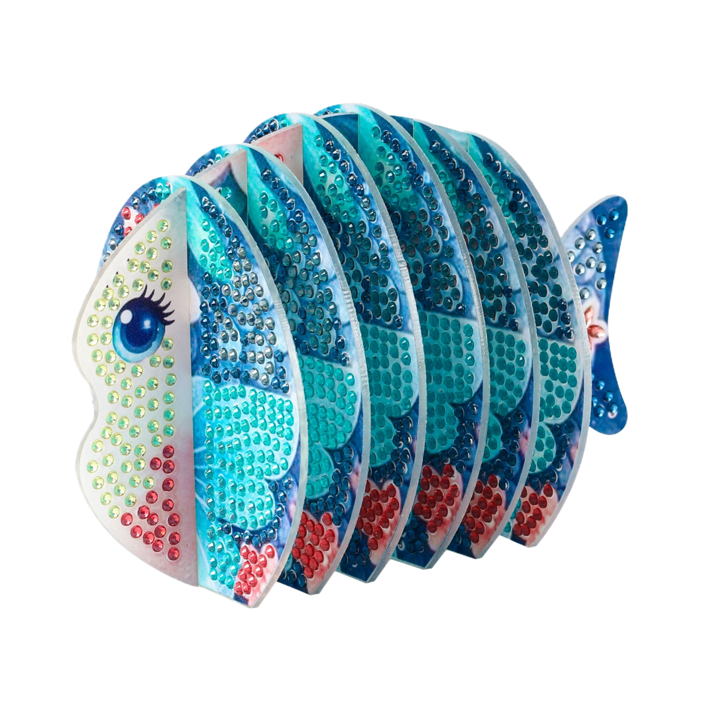 Blue Fish 5D DIY Animal Pattern Diamond Painting Coasters Kits with Holder Home
