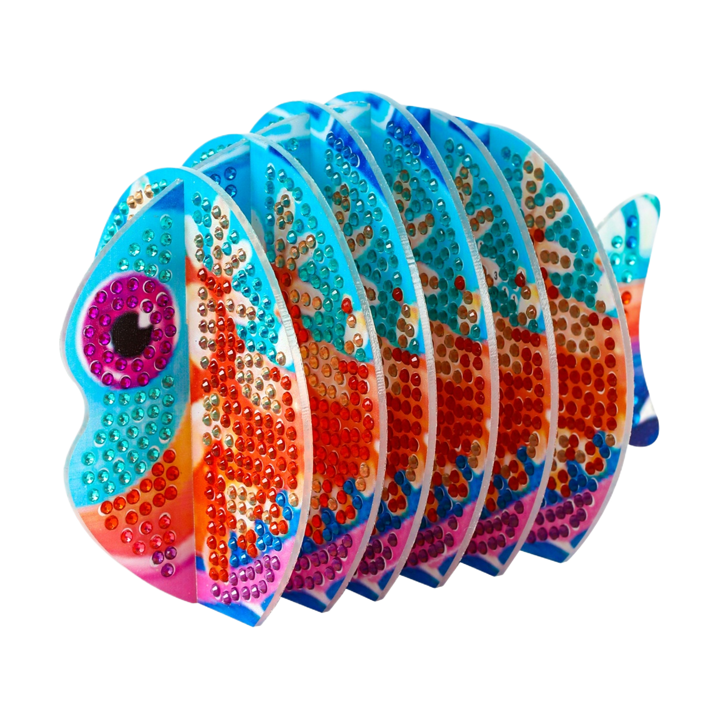 Orange Fish 5D DIY Animal Pattern Diamond Painting Coasters Kits with Holder