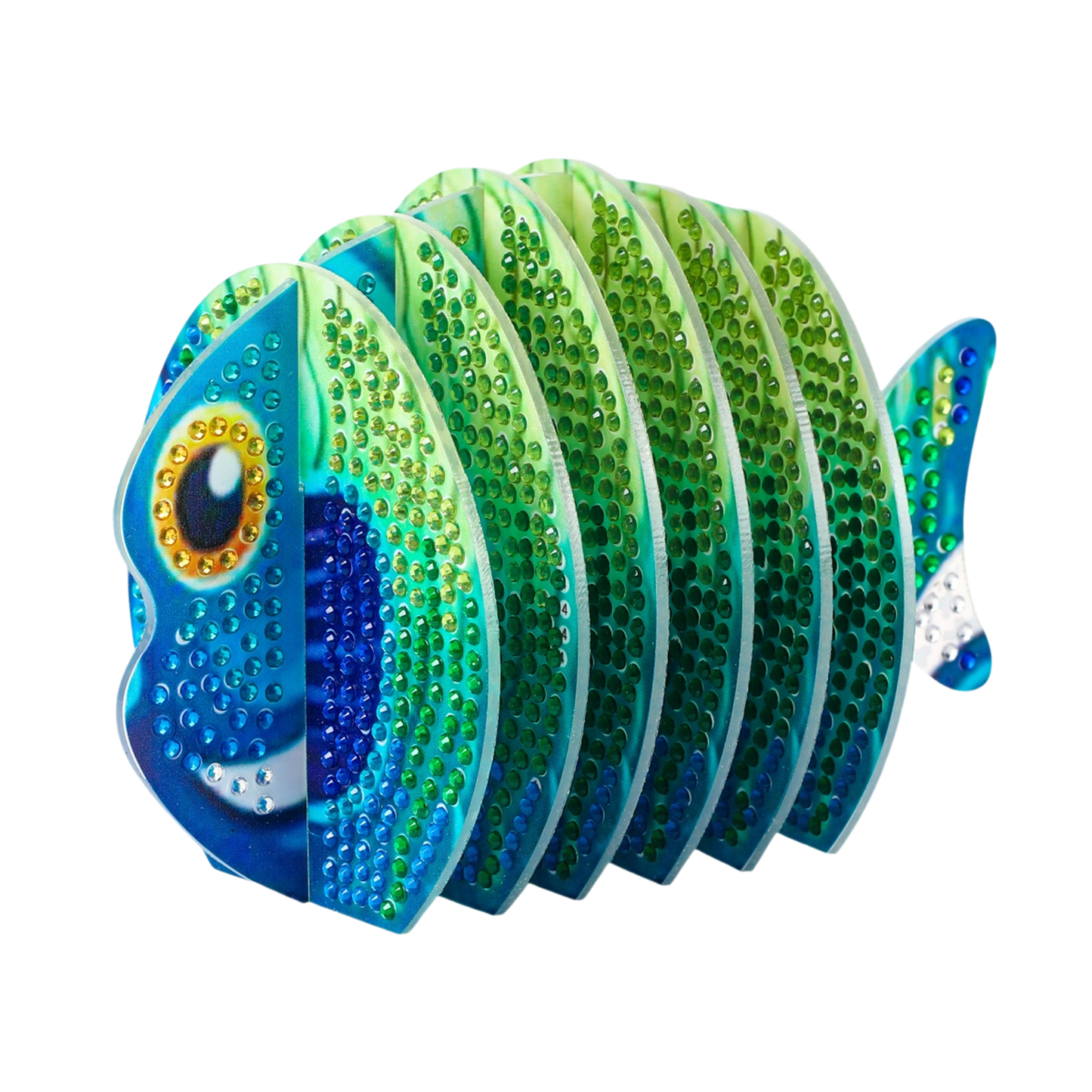 Green Fish 5D DIY Animal Pattern Diamond Painting Coasters Kits with Holder Home