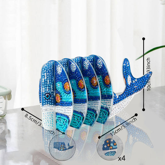 Whale 5D DIY Animal Pattern Diamond Painting Coasters Kits with Holder for Home