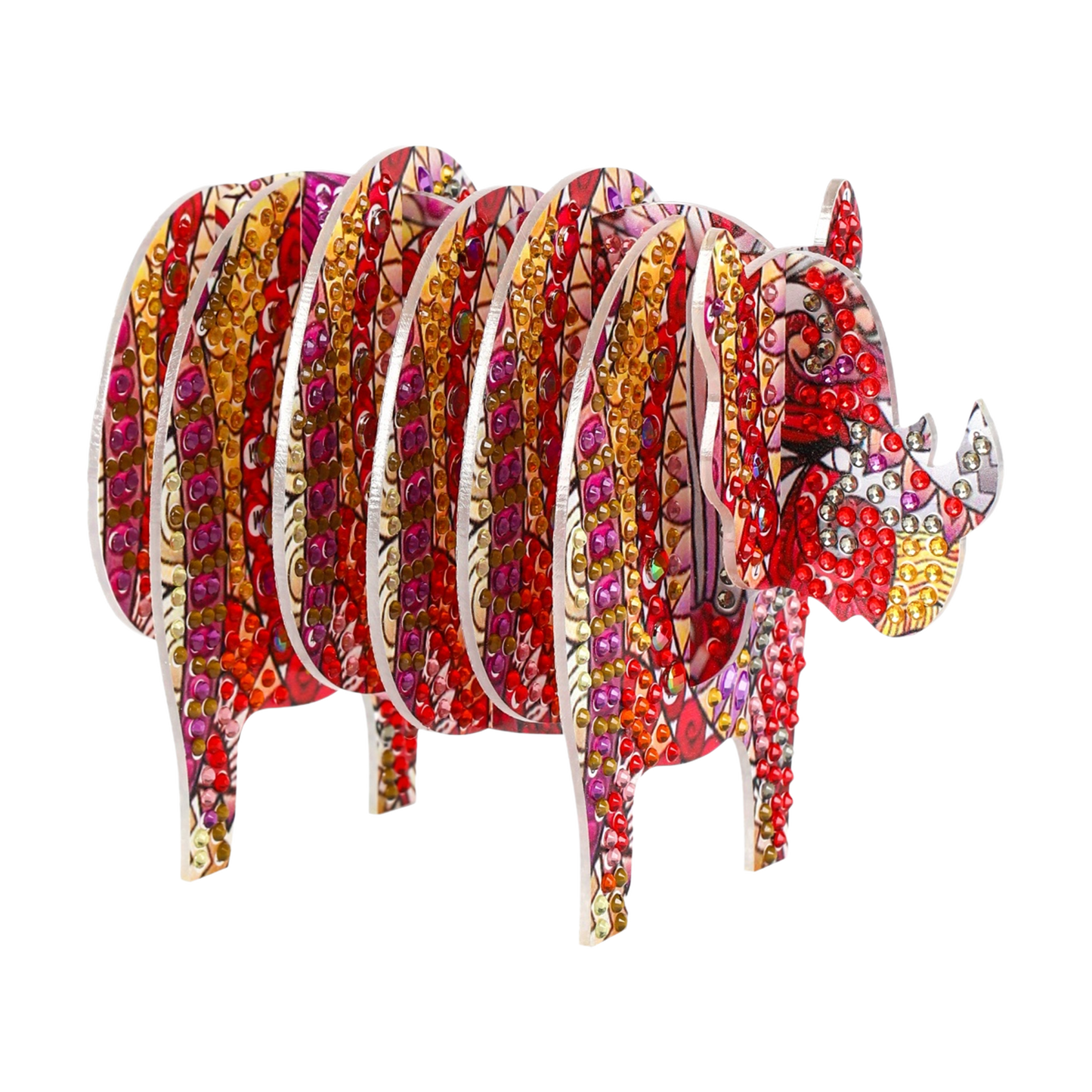 Rhino 5D DIY Animal Pattern Diamond Painting Coasters Kits with Holder for Home