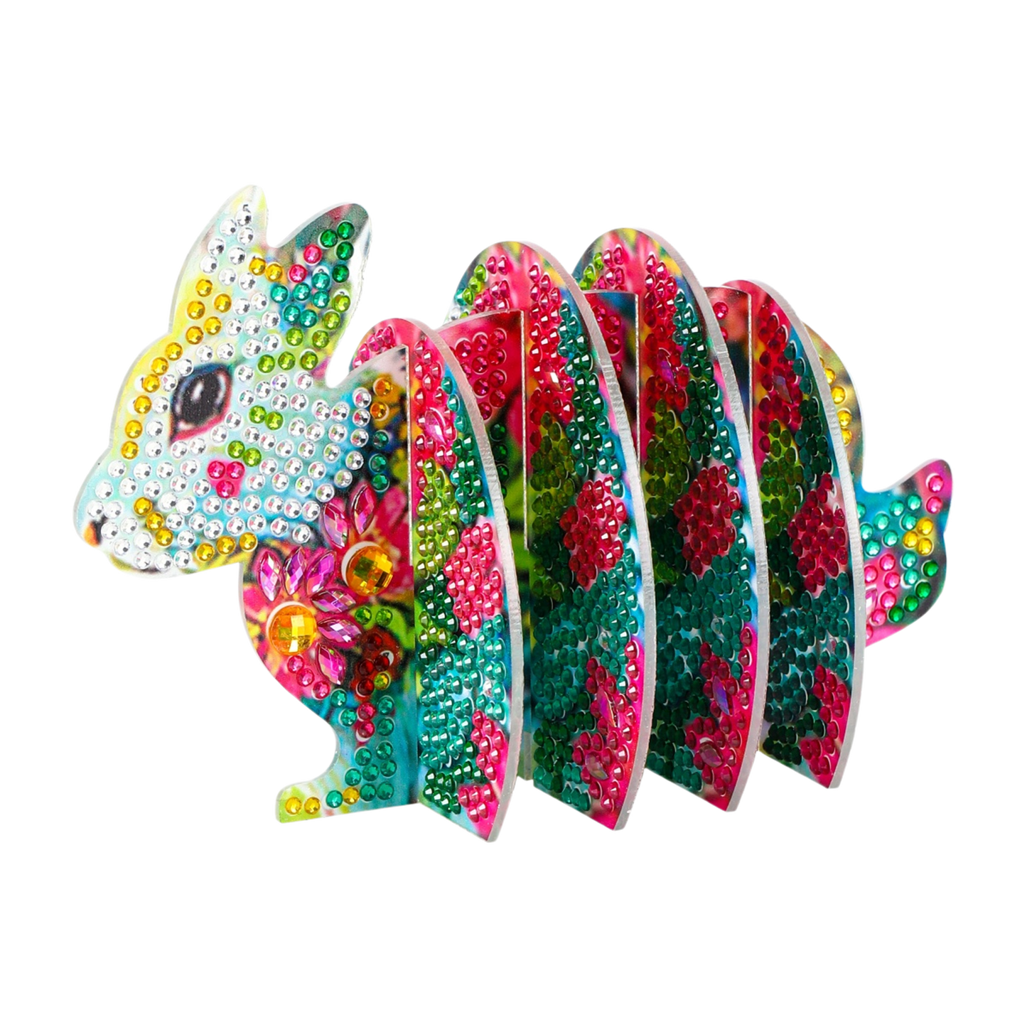 Pink Rabbit 5D DIY Animal Pattern Diamond Painting Coasters Kits with Holder