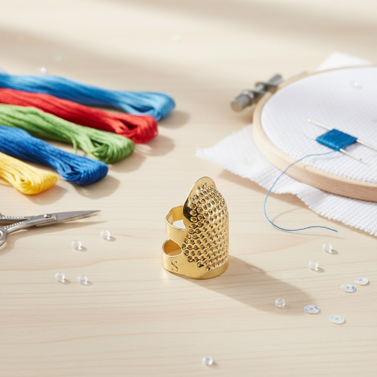 5Pcs Cross-Stitch Tools Retro Adjustable Thimble Hand Sewing Thimble (Gold M)