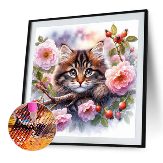 Cat And Peach Blossom - Full Round Drill Diamond Painting 30*30CM