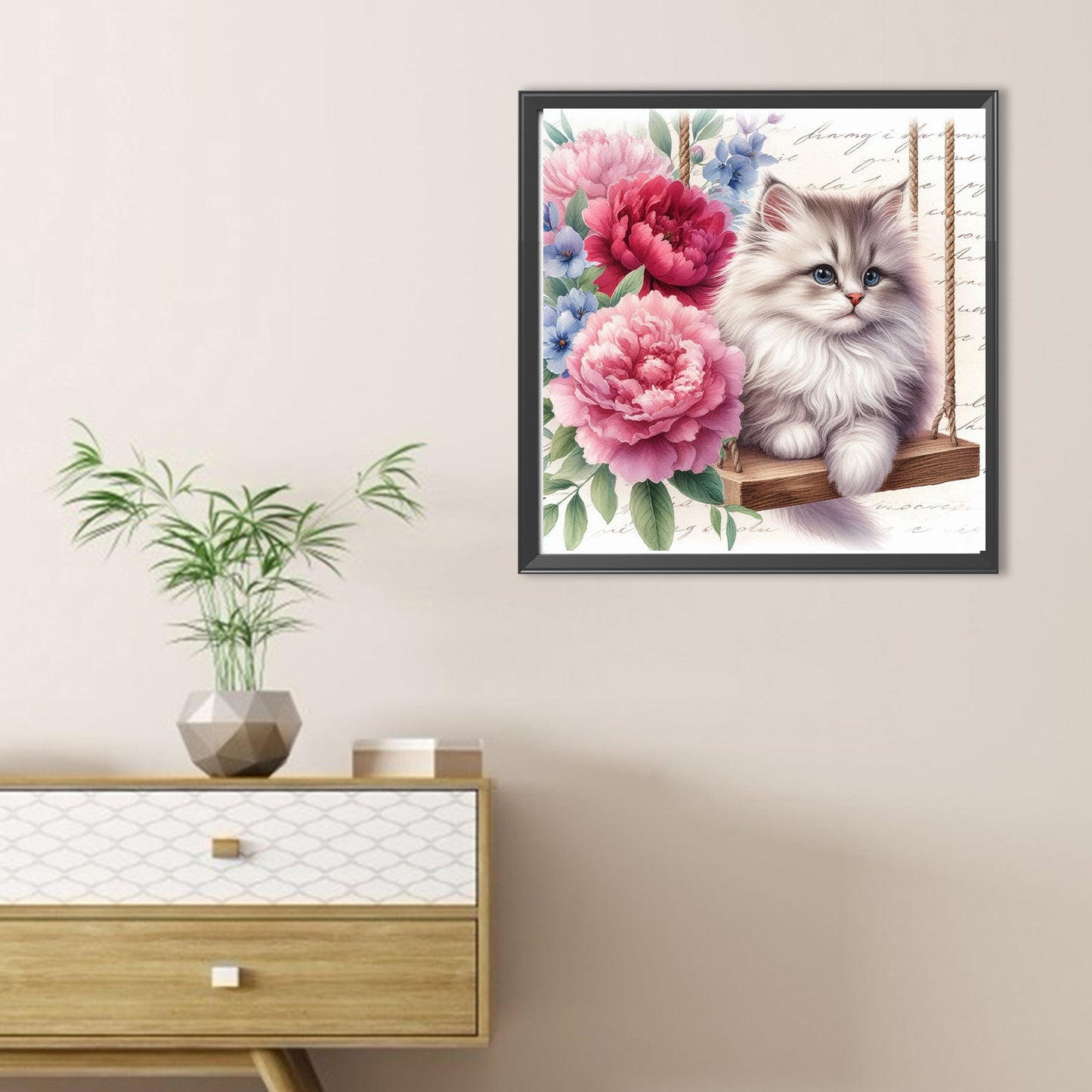 Cat And Peony - Full Round Drill Diamond Painting 30*30CM