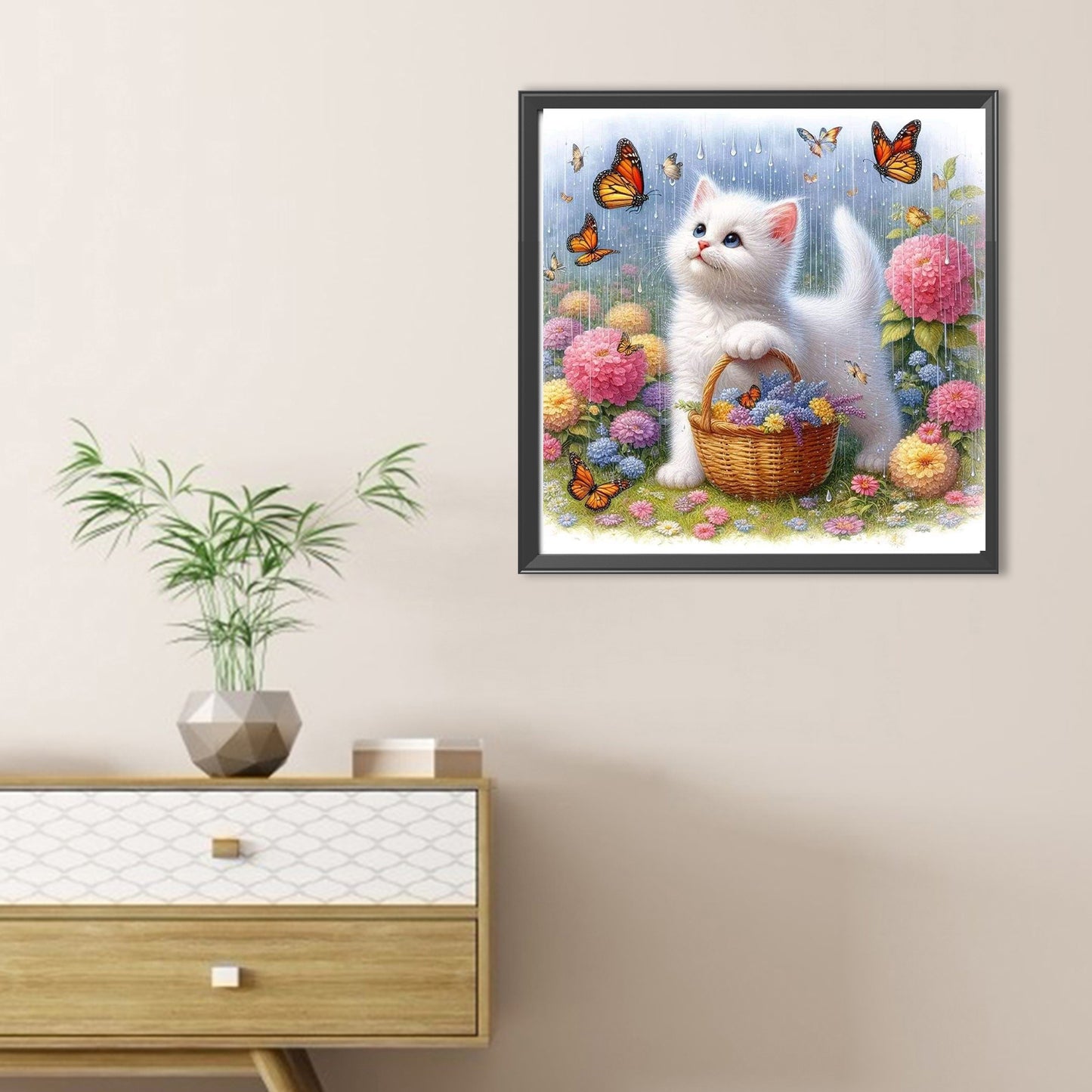 Cat And Hydrangea - Full Round Drill Diamond Painting 30*30CM