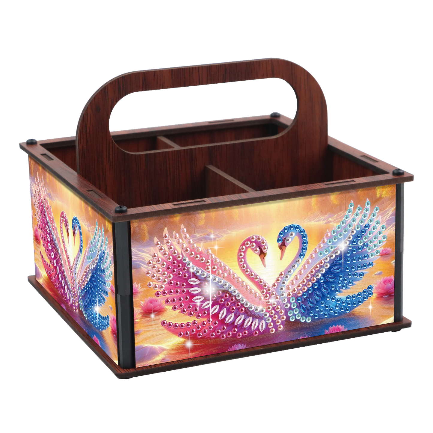 DIY Pink Blue Swan Wooden Diamond Painting Handheld Storage Box Kit Home Decor
