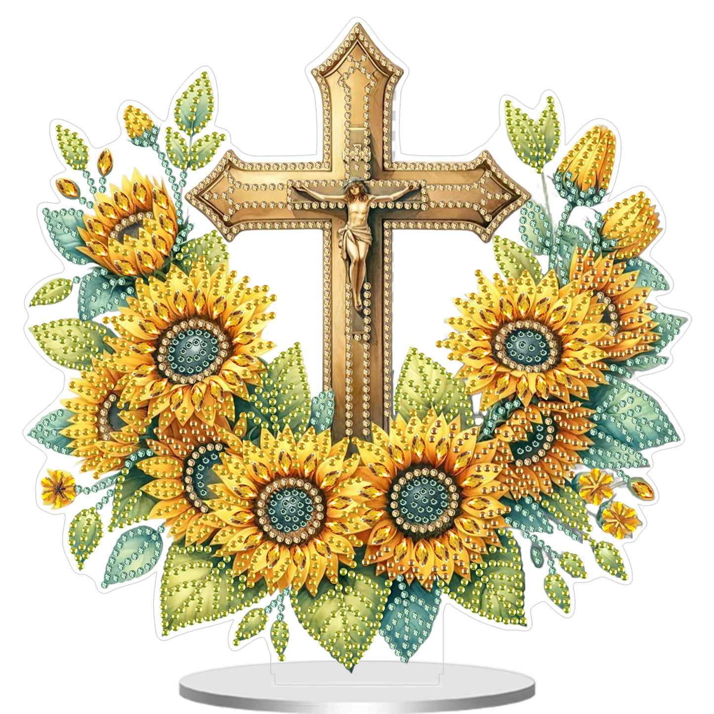 2D Flat Cross and Sunflower DIY Acrylic Diamond Painting Ornament Kit Home Decor
