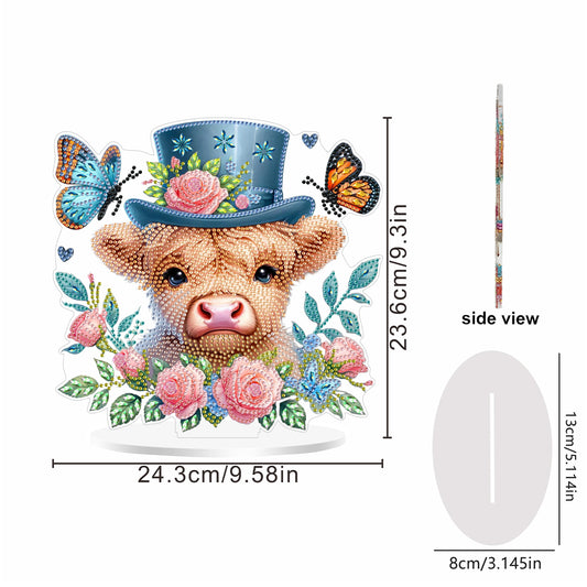 2D Flat Cow and Flower DIY Acrylic Diamond Painting Ornaments Kit Home Decor