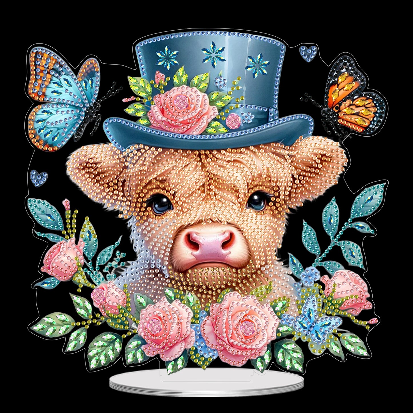 2D Flat Cow and Flower DIY Acrylic Diamond Painting Ornaments Kit Home Decor