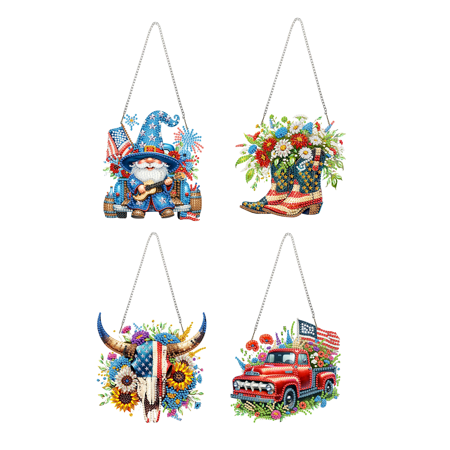 4pcs Independence Day 2D Flat DIY Acrylic Diamond Art Pendant Single Side Drill