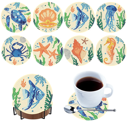 8pcs Animals Wooden DIY Coaster Diamond Art Kits with Holder No-Slip Home Decor